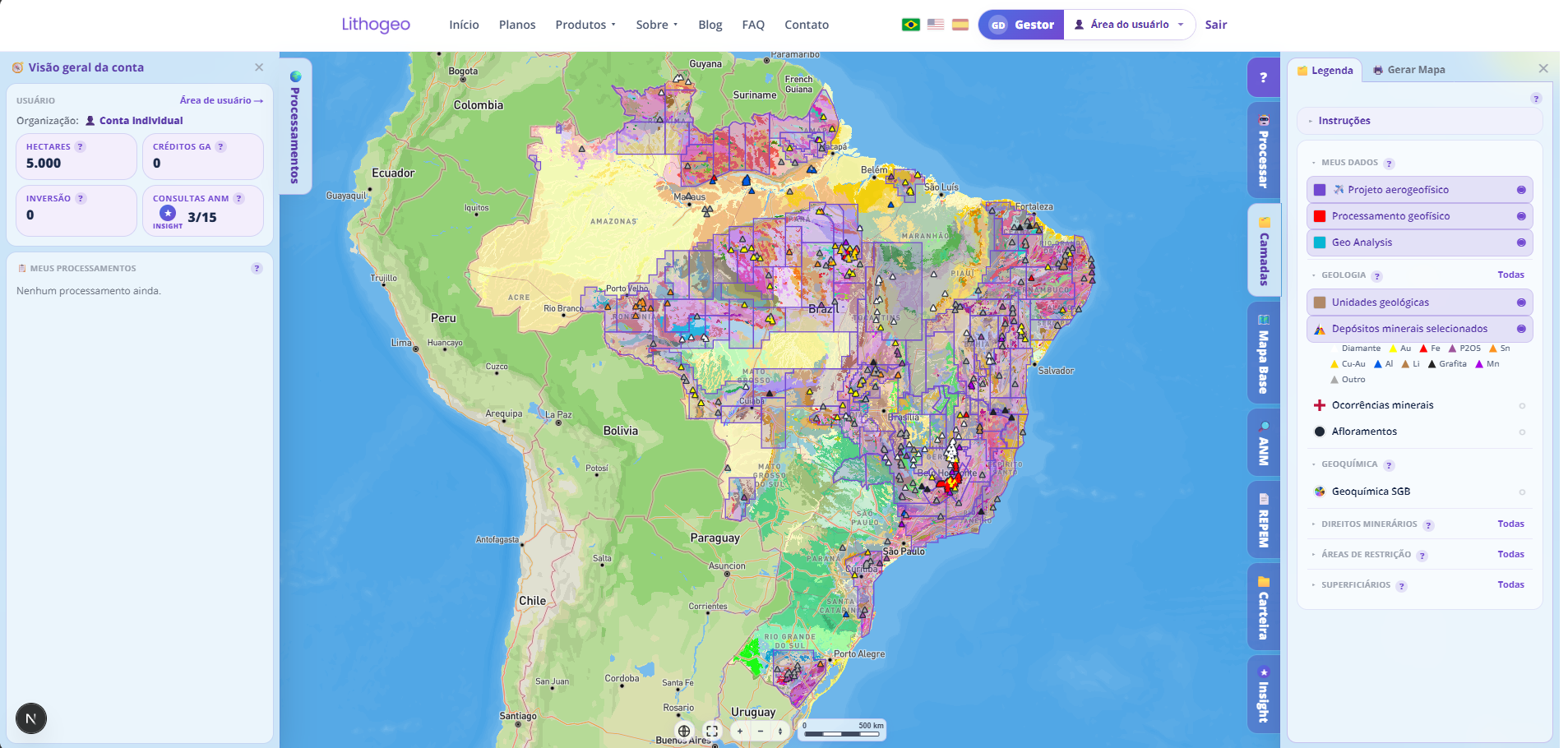 Plataforma Lithogeo — mapas, Geo Analysis, processamento e inversão 3D